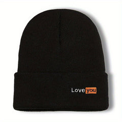 Unisex Love You Embroidered Knitted Hat for Autumn and Winter