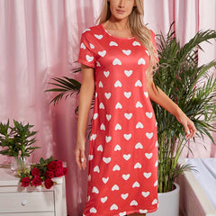 Love Print NightDress Short Sleeve Pajama Dress Women's Sleepwear