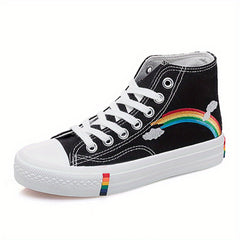 Women's Rainbow Pattern Canvas Mid Top Sneakers
