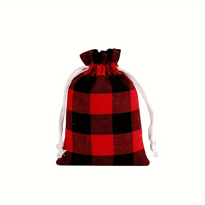 6pcs Plaid Fabric Gift Bags 24 Days Advent Calendar Cand