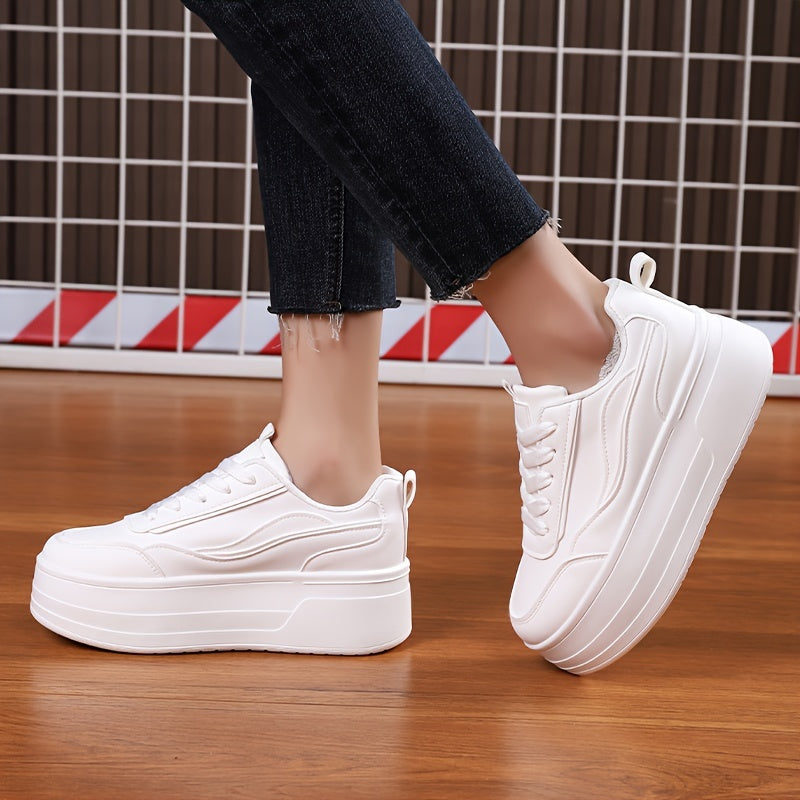 Women's Lace up Platform Sneakers Height Increased Skate Shoes