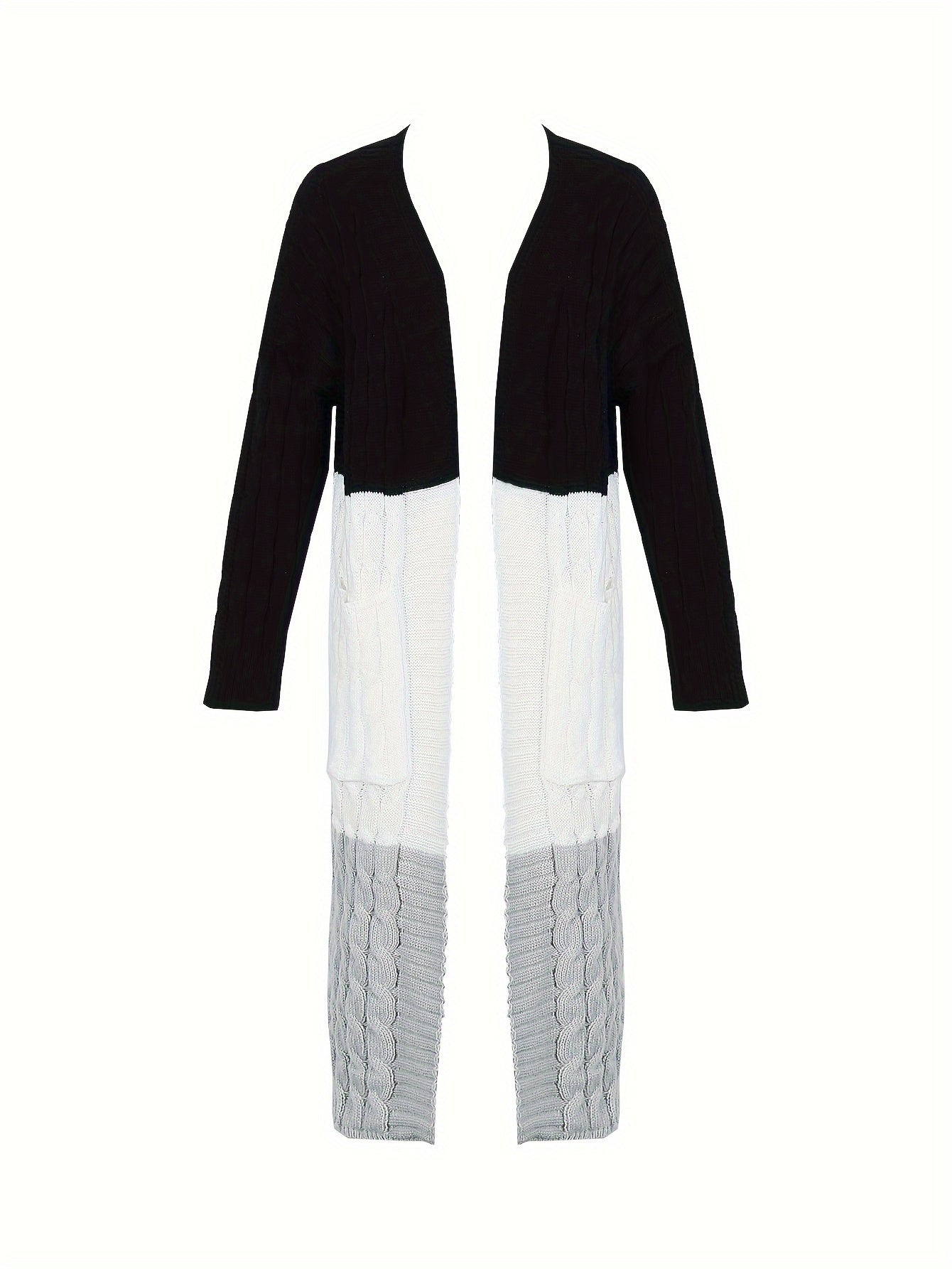 Colorblock Cable Long Sleeve Open Front Cardigan