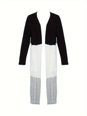 Colorblock Cable Long Sleeve Open Front Cardigan