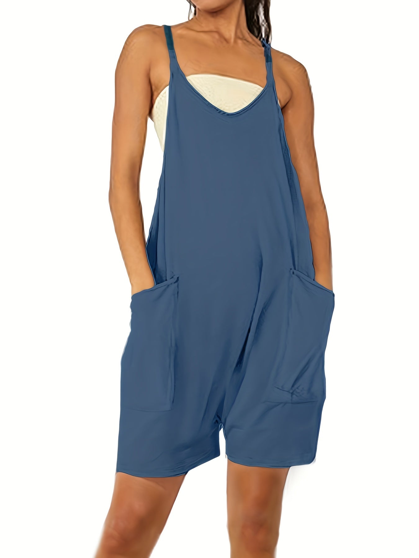 Preppy V-Neck Romper with Pockets