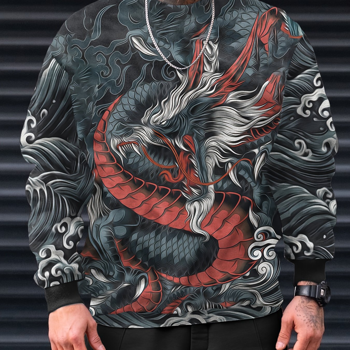 Men's Dragon Pattern Sweatshirt Sports Top