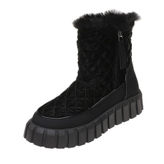 Quilted Argyle Round Toe Snow Boots Faux Fur Lined Thick Sole Ankle Boots