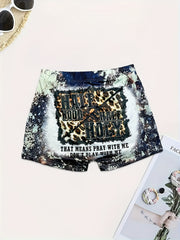 Letter Print Skinny Shorts for Women