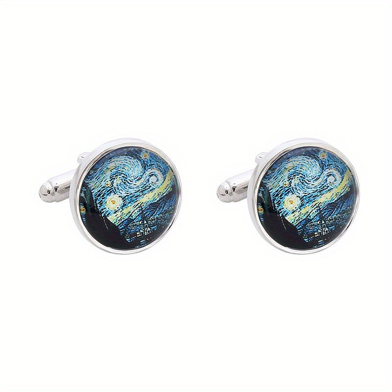 2pcs Starry Night Gemstone Men's Cufflinks Retro Metal Cufflinks