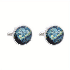 2pcs Starry Night Gemstone Men's Cufflinks Retro Metal Cufflinks
