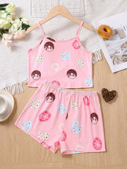 Girl's Donut Print Camisole Top and Shorts Set