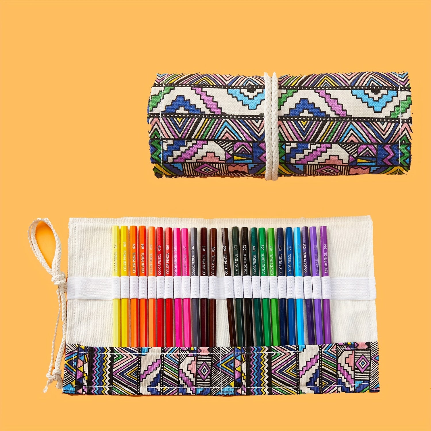 Japanese Style Canvas Pen Curtain Pencil Bag 36 Holes Large Capacity