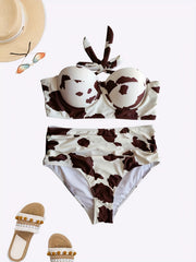 Cow Print Push Up Halter Bikini Set