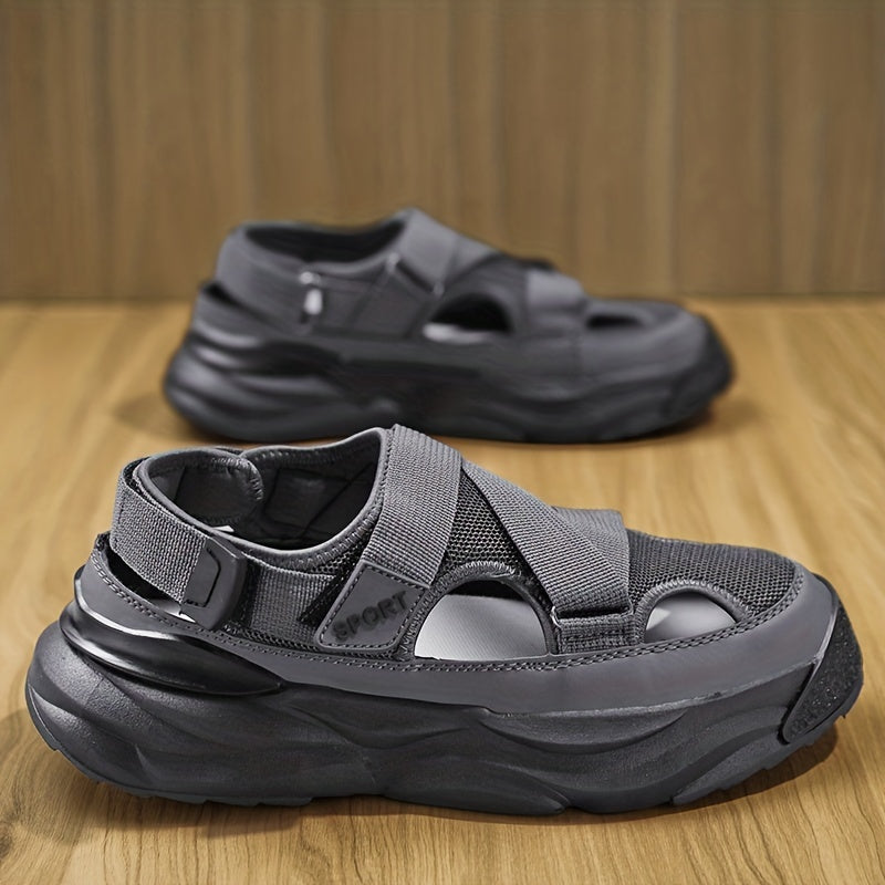 Men's Letter Print Chunky Shoes Hook Loop Platform Sandals