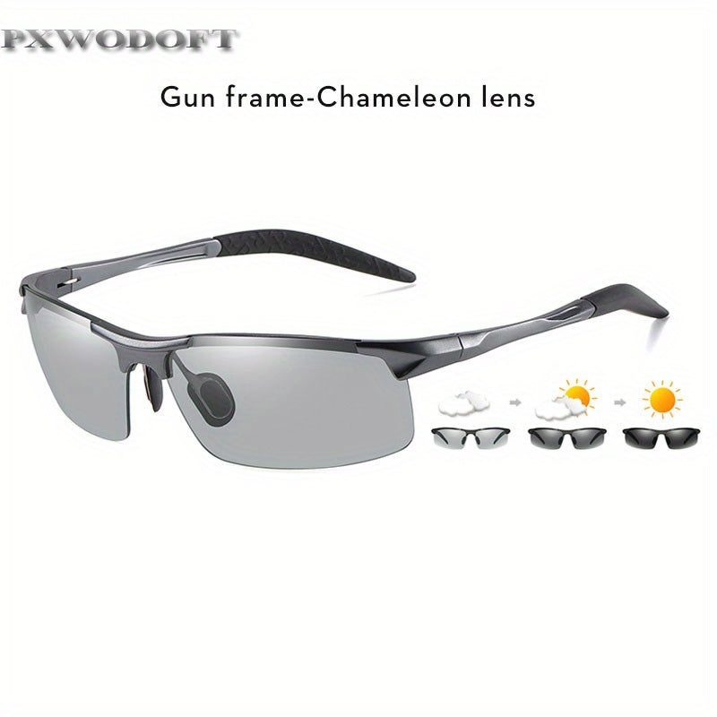 PXWODOFT Aluminum Rimless Sunglasses Polarized Night Driving Glasses