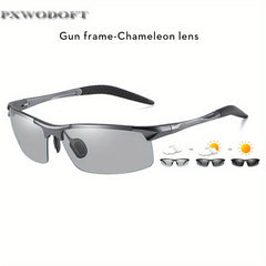 PXWODOFT Aluminum Rimless Sunglasses Polarized Night Driving Glasses