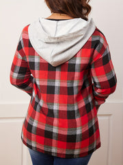 Plaid Print Button Up Sleeve Hoodie Shirt Coat