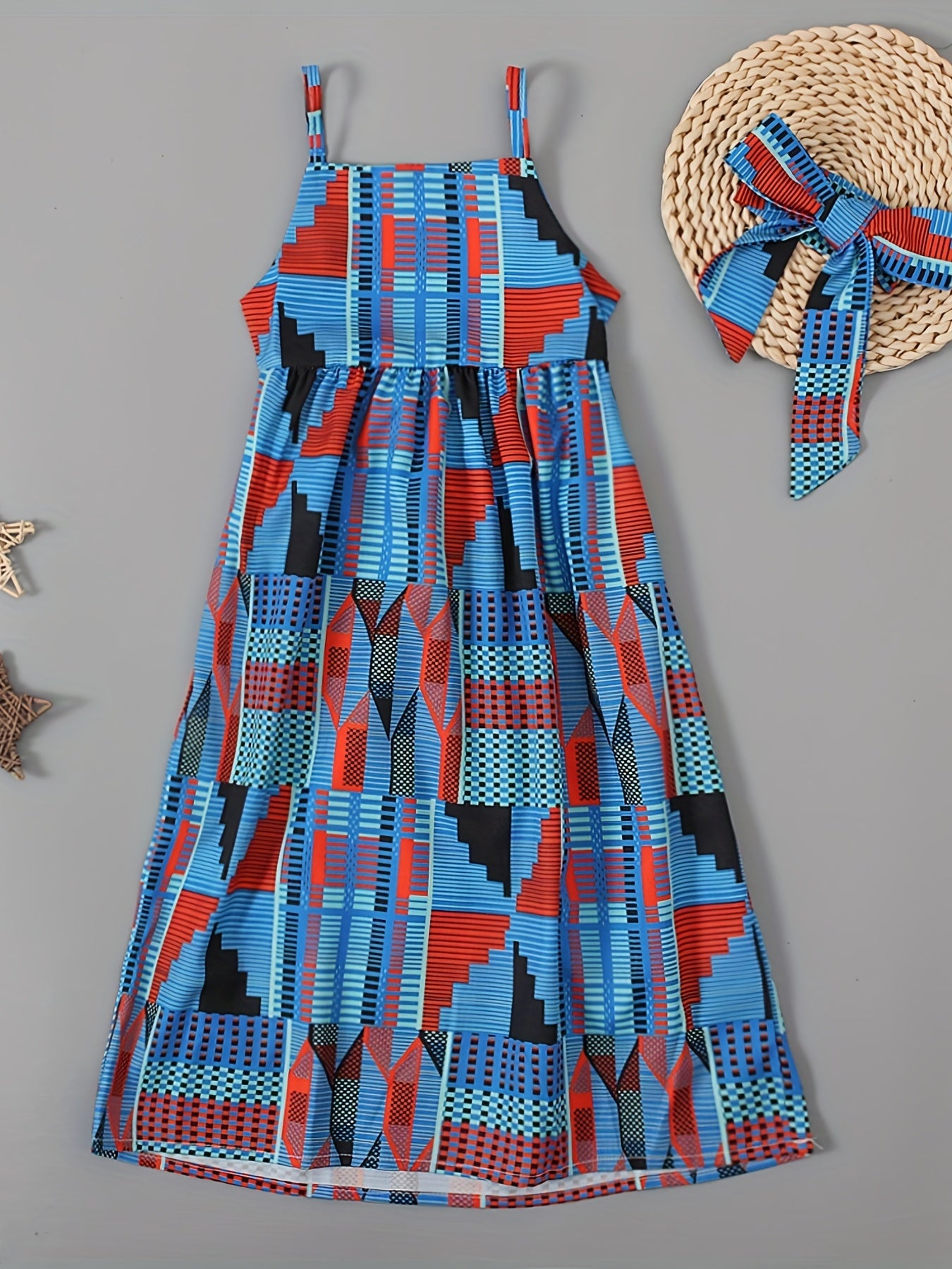 2pc Toddler Girls Boho Abstract Graphic Backless Cami Dress & Headband Set