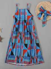 2pc Toddler Girls Boho Abstract Graphic Backless Cami Dress & Headband Set