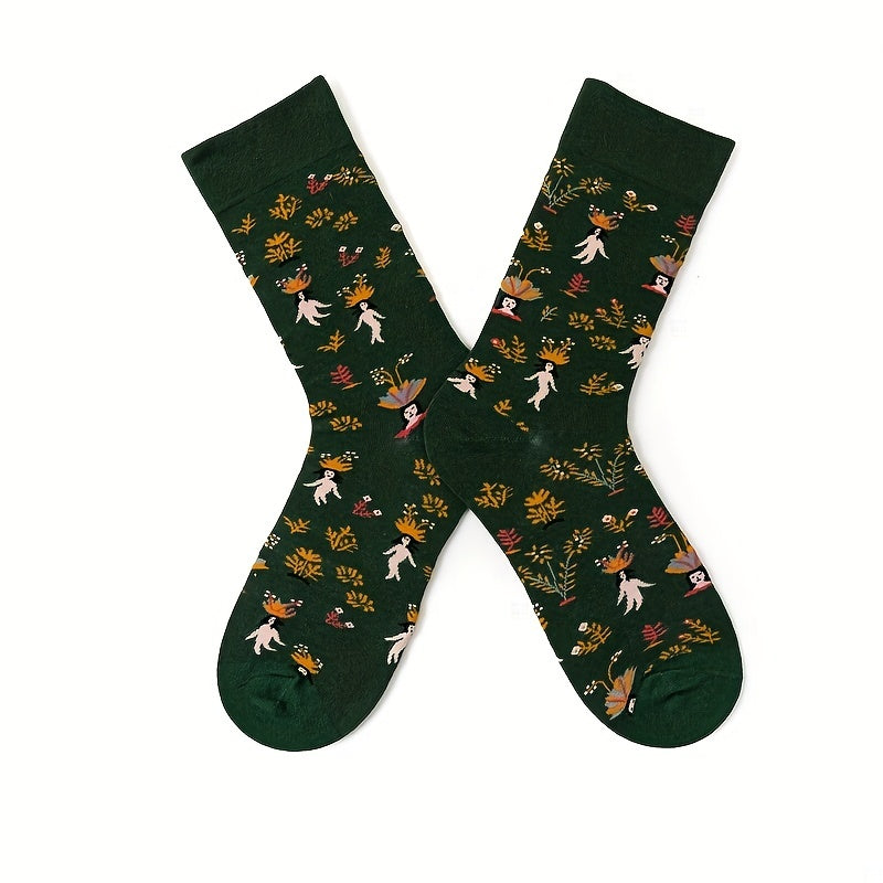 4 Pairs Cartoon Print Women's Mid Tube Stockings