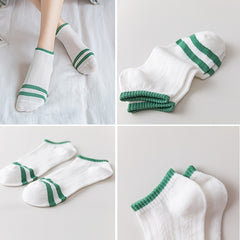 5 Pairs Striped Short Socks Breathable Low Cut Ankle Socks Womens Stockings
