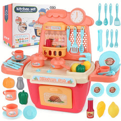 22Pcs Kids Kitchen Playset w/ Lights & Sounds - Realistic Pretend Play Food