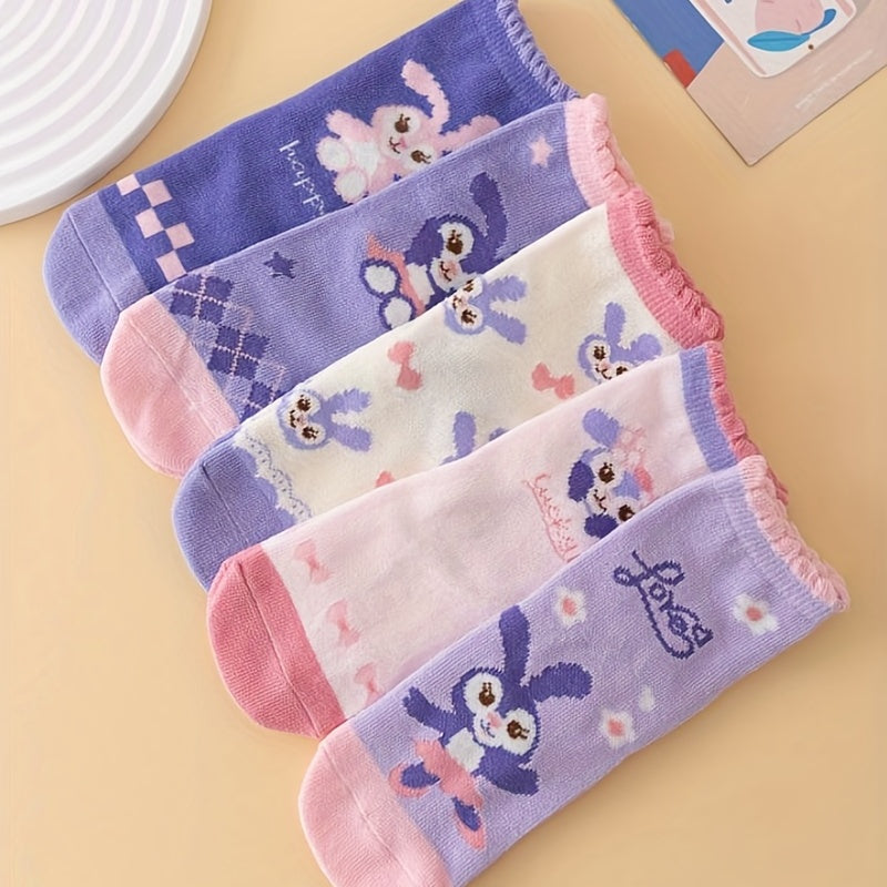 5 Pairs Cartoon Pattern Crew Socks for Girls Kids