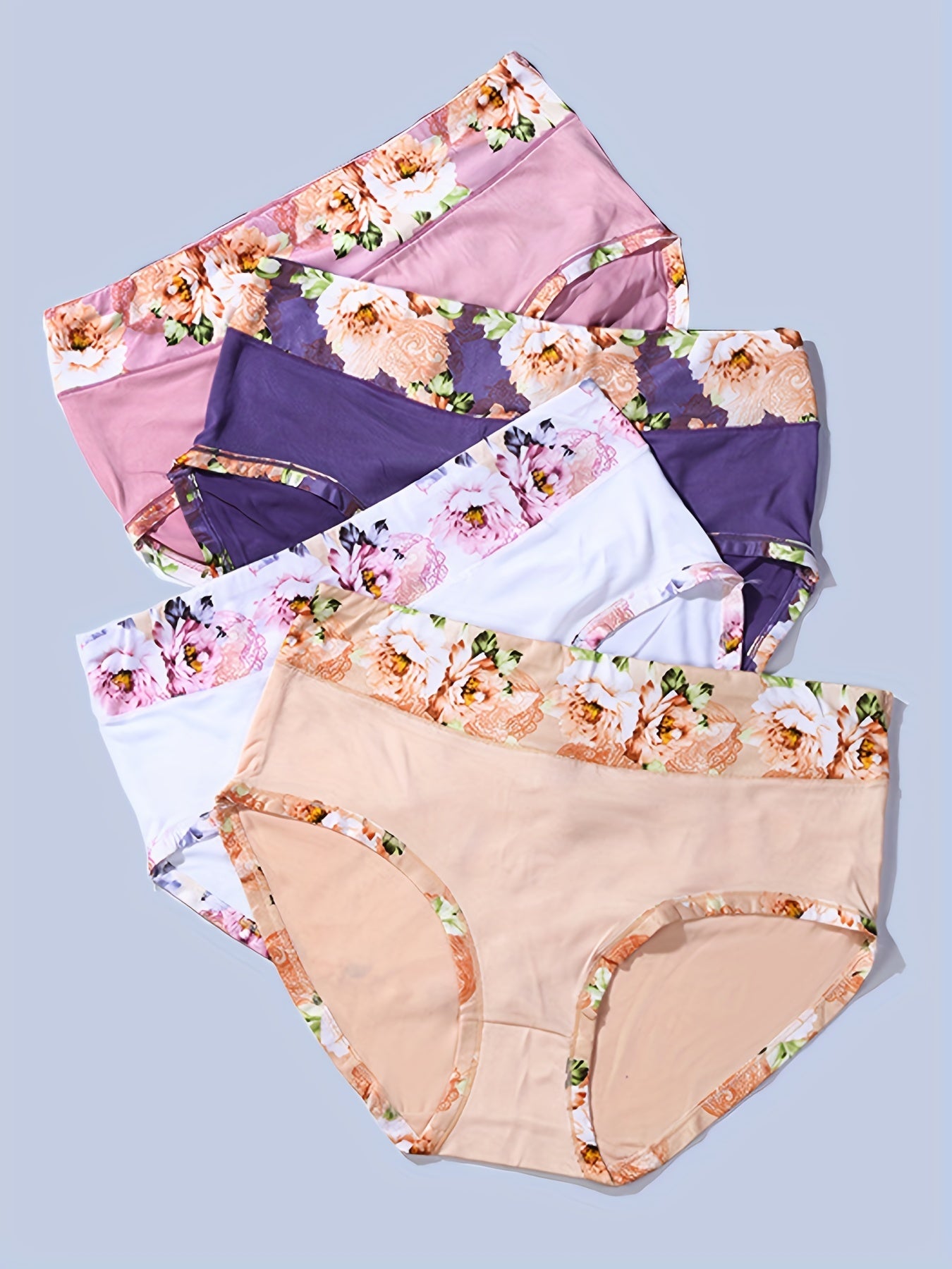 4 Pack Plus Size Panties Set Women's Plus Comfort Floral Print Brief