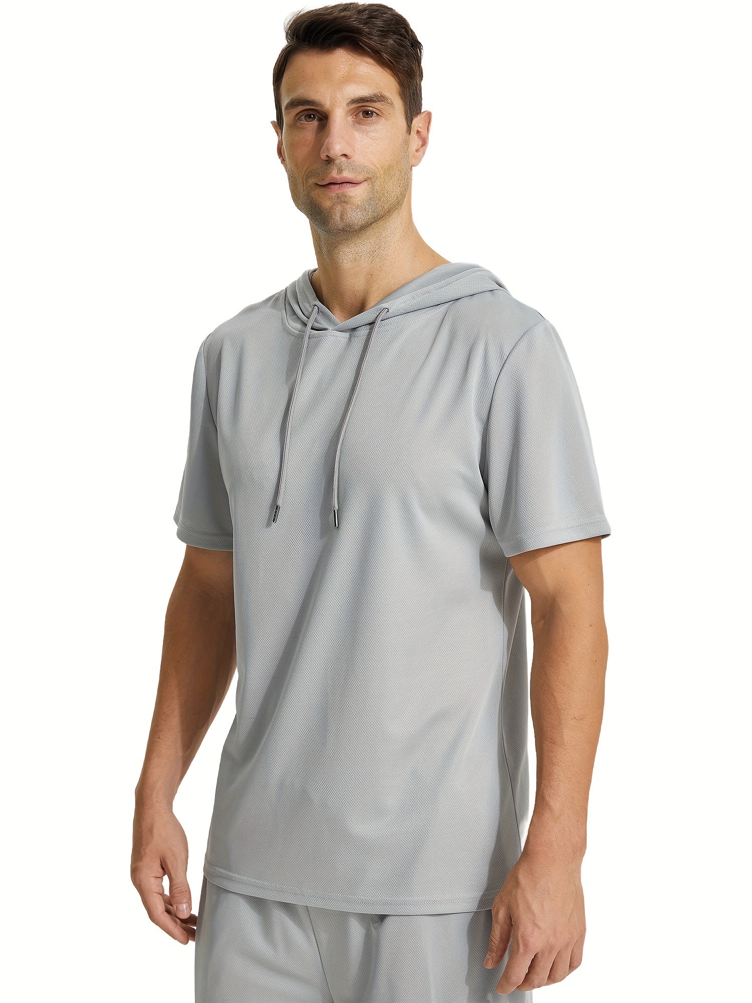 Men's Hooded Sports Short Sleeve T Shirt for Fitness Activities
