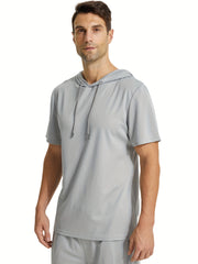 Men's Hooded Sports Short Sleeve T Shirt for Fitness Activities