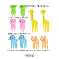 10pcs Mini Cartoon Animal Fruit Forks for Bento Lunch and Party