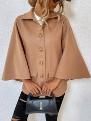 Casual Winter Pea Coat Solid Buttons Loose Outerwear Women's Clothing