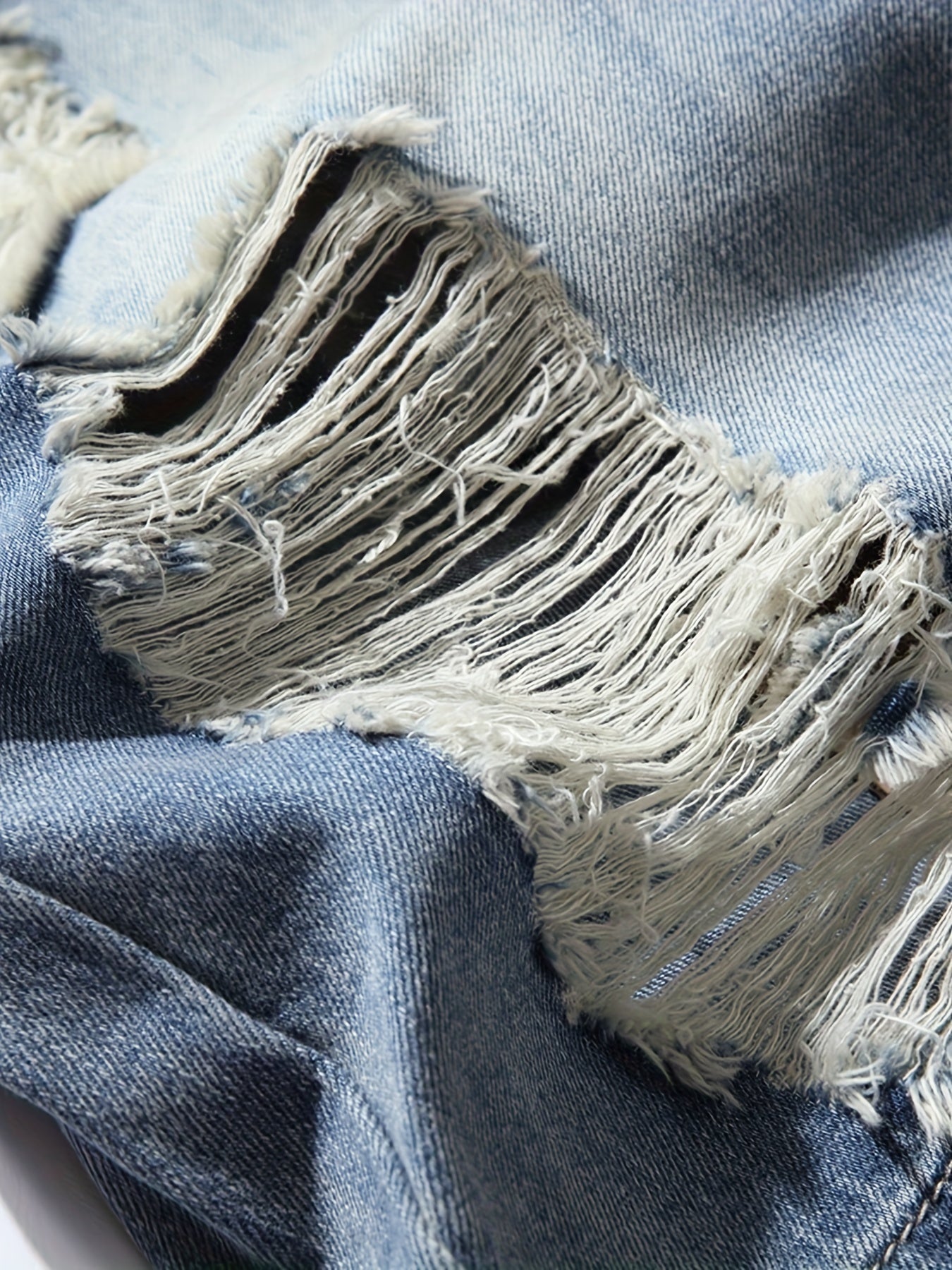 Men's Ripped Denim Shorts Loose Fit Distressed Casual Street Style