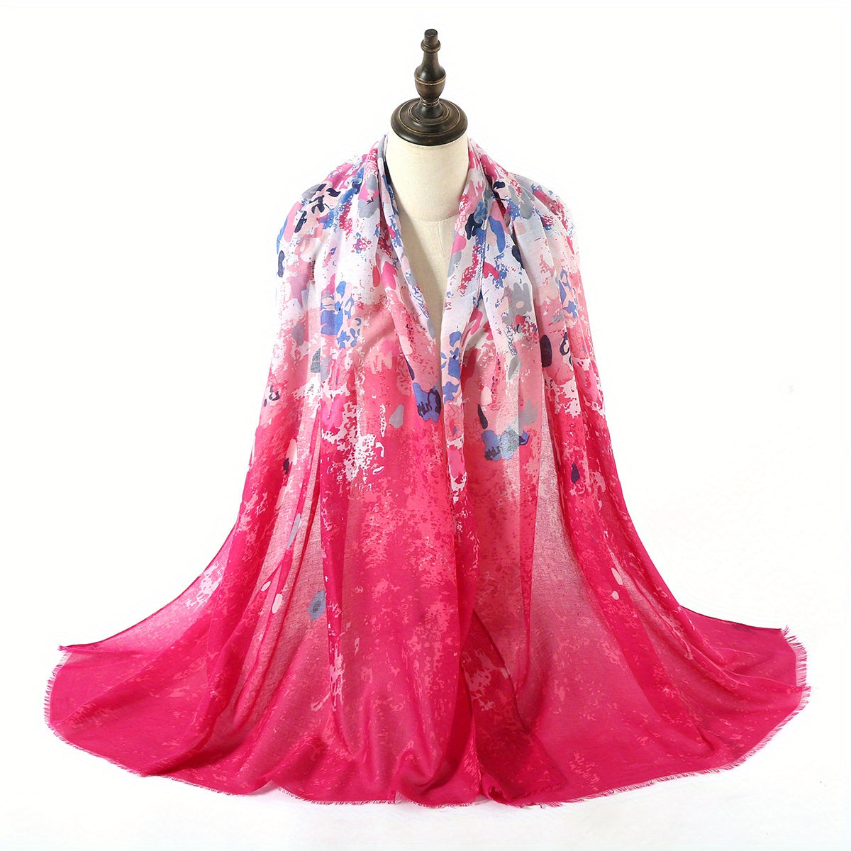 Gradient Causal Scarf Tie Dye Print Shawl Frayed Edge