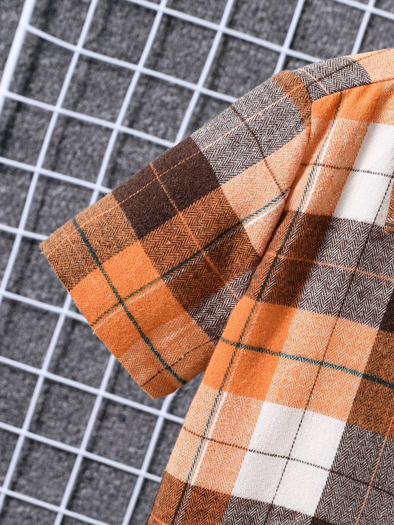 Boys Plaid Patched Short Sleeve Lapel Shirt