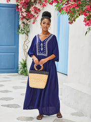 Boho Abaya Dress Women's Plus Floral Embroidered Maxi Kaftan Dress