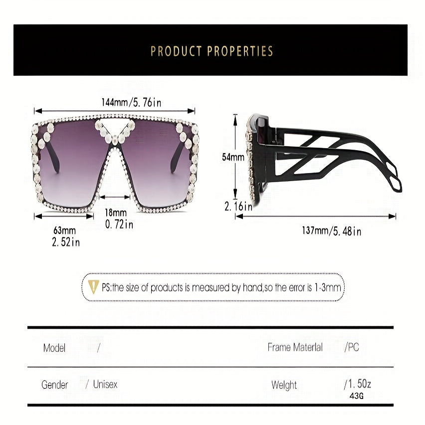 Y2K Top Bar Sunglasses Rhinestone Gradient Lens UV400