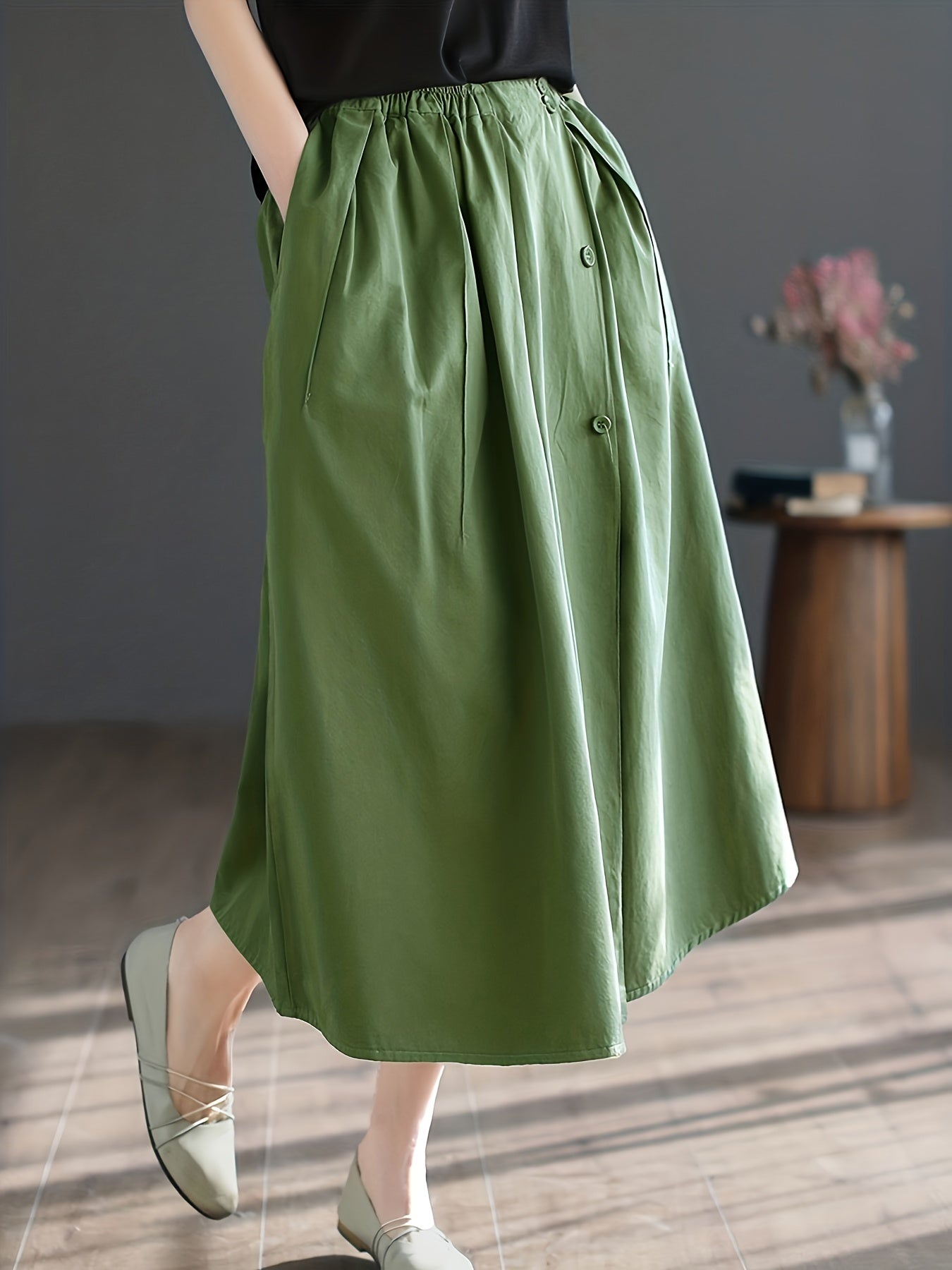 High Waist Midi Skirt Loose Casual Skirt Women's Clothing