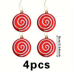 4pcs Red Round Candy Christmas Tree Pendant Family Party Decorations