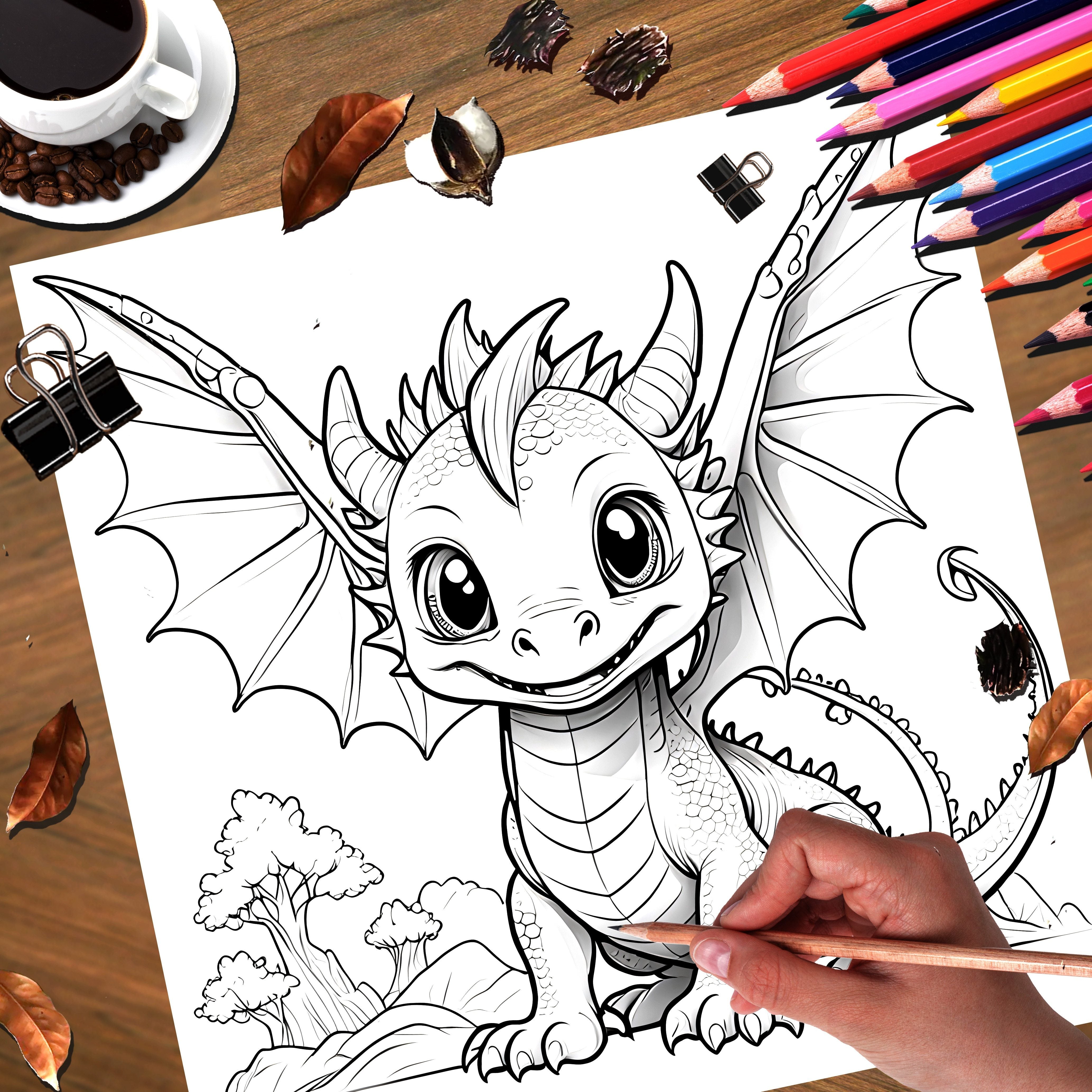 Dragon Adult Coloring Book, 20 Pages, Relaxing Drawing Book for Holidays