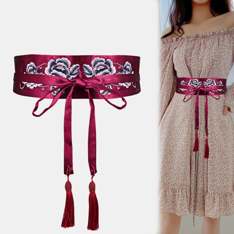 Embroidered Waist Belt Cover Women Hanfu Cloth Belt For Dress