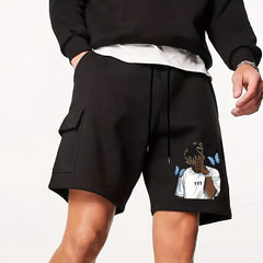 Hip Pop Man Rapper Print Men's Drawstring Cargo Short Pants