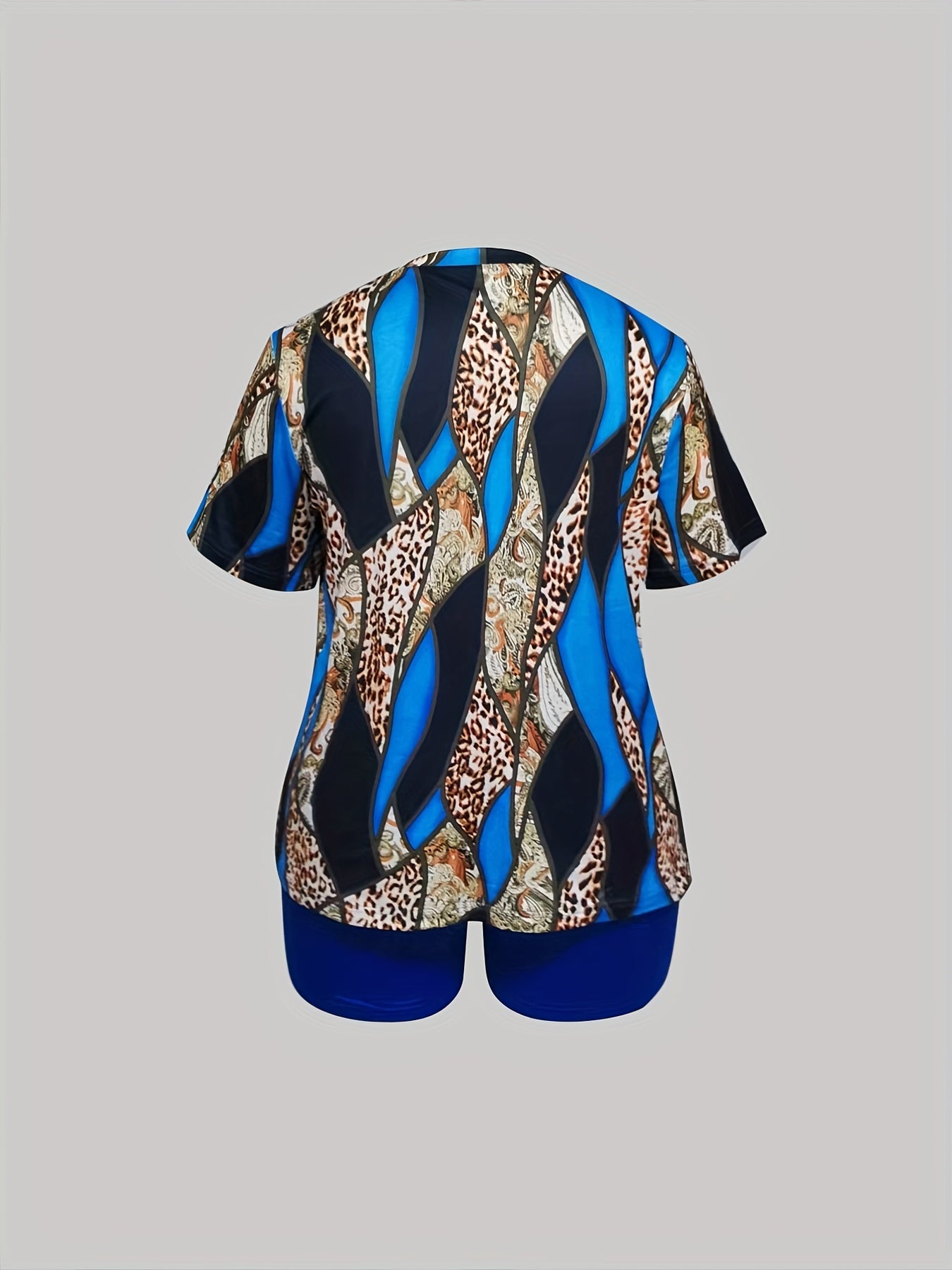Women's Plus Leopard Print Top & Solid Shorts Set
