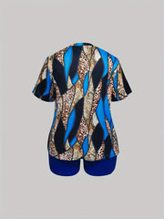 Women's Plus Leopard Print Top & Solid Shorts Set