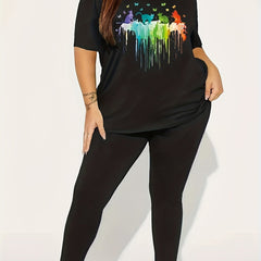 Cartoon Print Tee & Leggings Set
