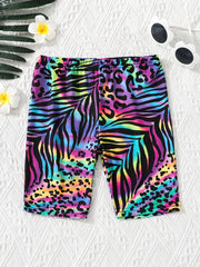 Toddler Girls Colorful Leopard Graphic Elastic Waist Casual Sports Bike Shorts