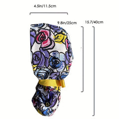 Satin Lined Ponytail Scrub Cap Cartoon Pattern