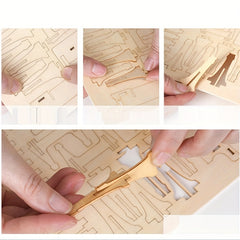 3D Wooden Piano Puzzle Craft Decor with Golden Accents