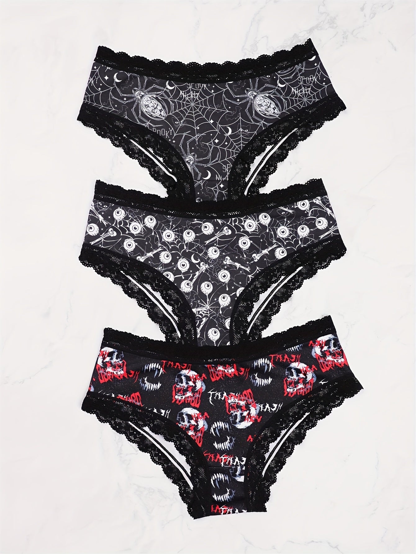 3 Pack Plus Size Halloween Sexy Panties Set Women's Plus Skull & Star Print