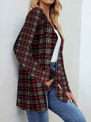 Plaid Print Open Front Jacket Long Sleeve Outerwear