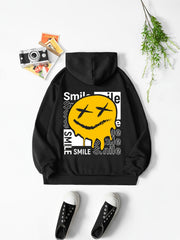 Smile Face & Letter Print Hooded Shirt Women's Sweatshirt